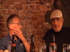 2 old guys fuck a young blonde bartender